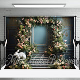 Aperturee - Green Plant Flowers Rabbit Sculpture Easter Backdrop